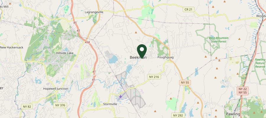 Locator map showing Beekman, NY, within the GXB Precision Tree Care service area in Dutchess County